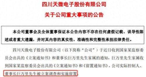 A股突发：58岁董事长被留置并立案